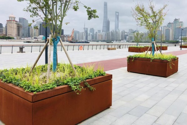 华建耐候钢板 方形花箱 Q235NH材质 2mm 公园庭院商业街耐候钢花箱