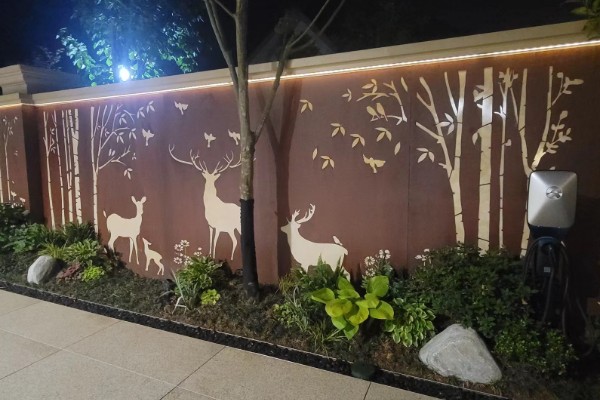 华建耐候钢板 景墙 激光镂空 可定制图案 庭院隐私遮挡装饰 耐候钢景墙