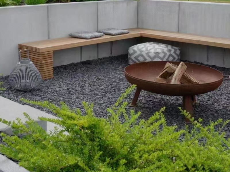 耐候钢三足火盆 庭院景观取暖器