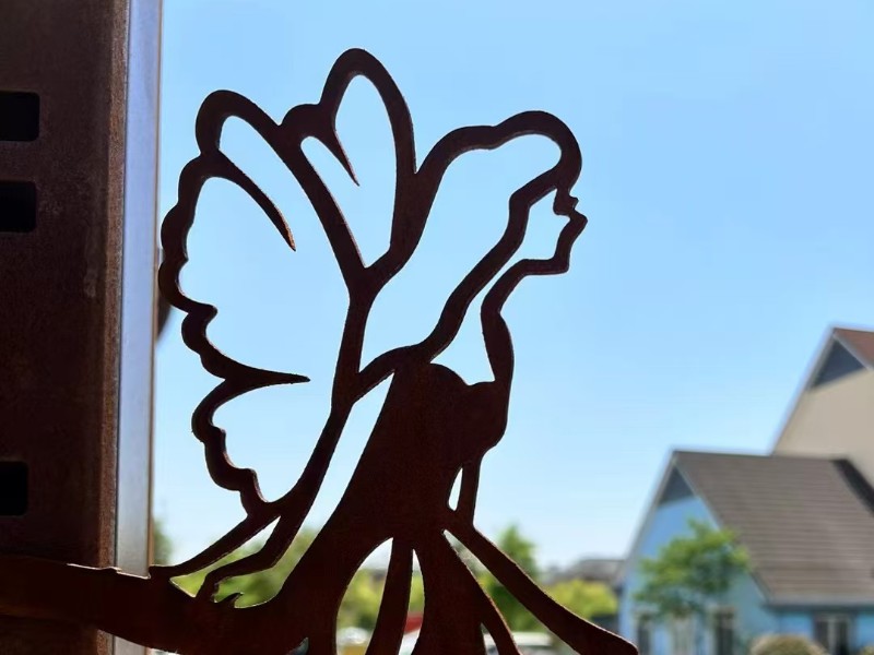 耐候钢花仙子剪影挂饰 庭院建筑立柱锈钢板童话风装饰小品